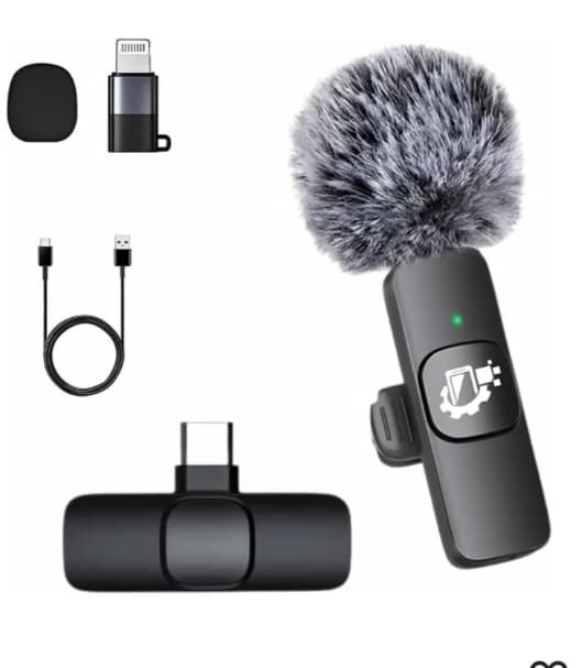 GADGETSWEAR Furry K8 Wireless Lavalier Microphone, Bluetooth Collar Microphone for Type-C Android, Noise Canceling Mic for Vlogging, Clip-On for YouTube (K8 - Single) - White