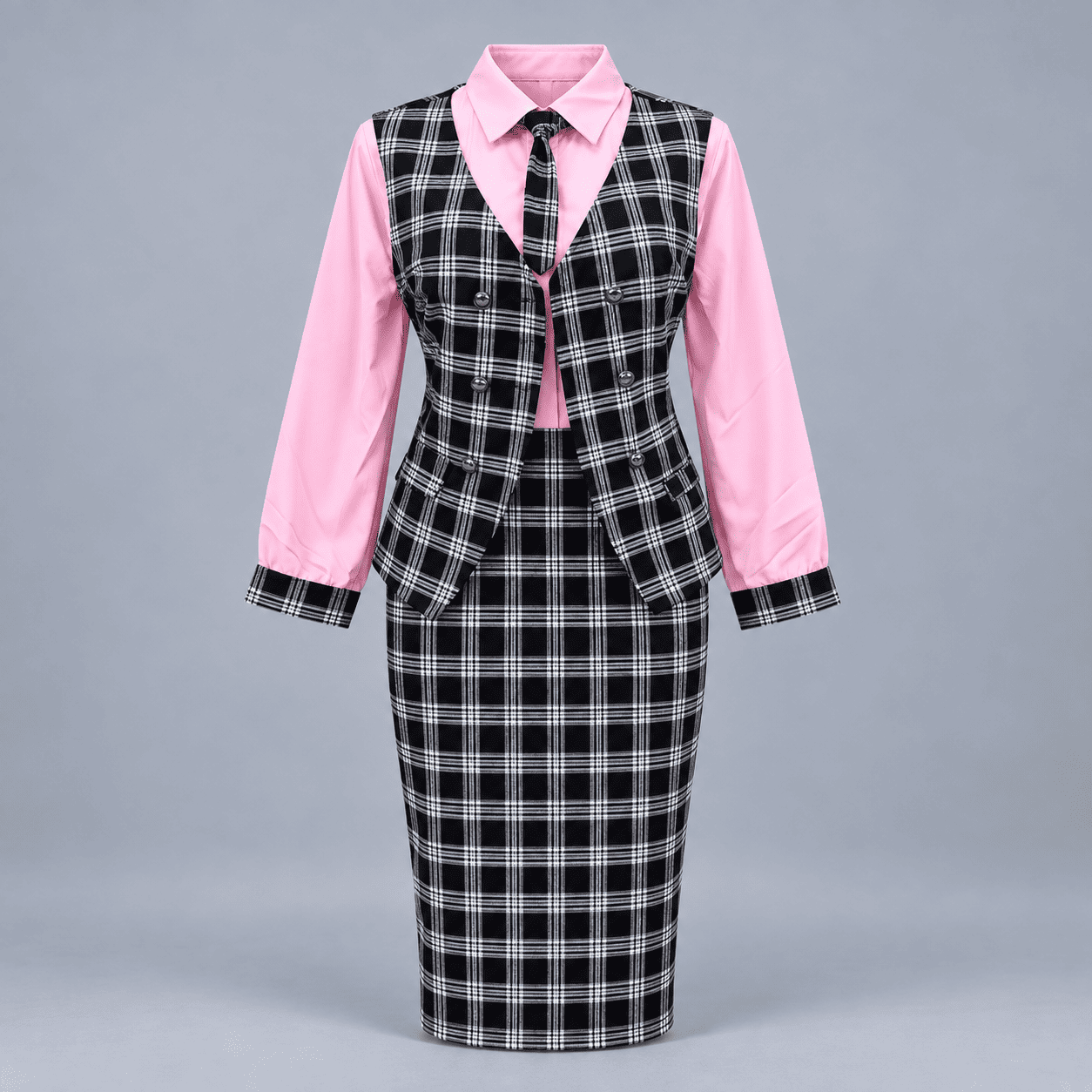 Women's Plaid Vest and Skirt Suit Set