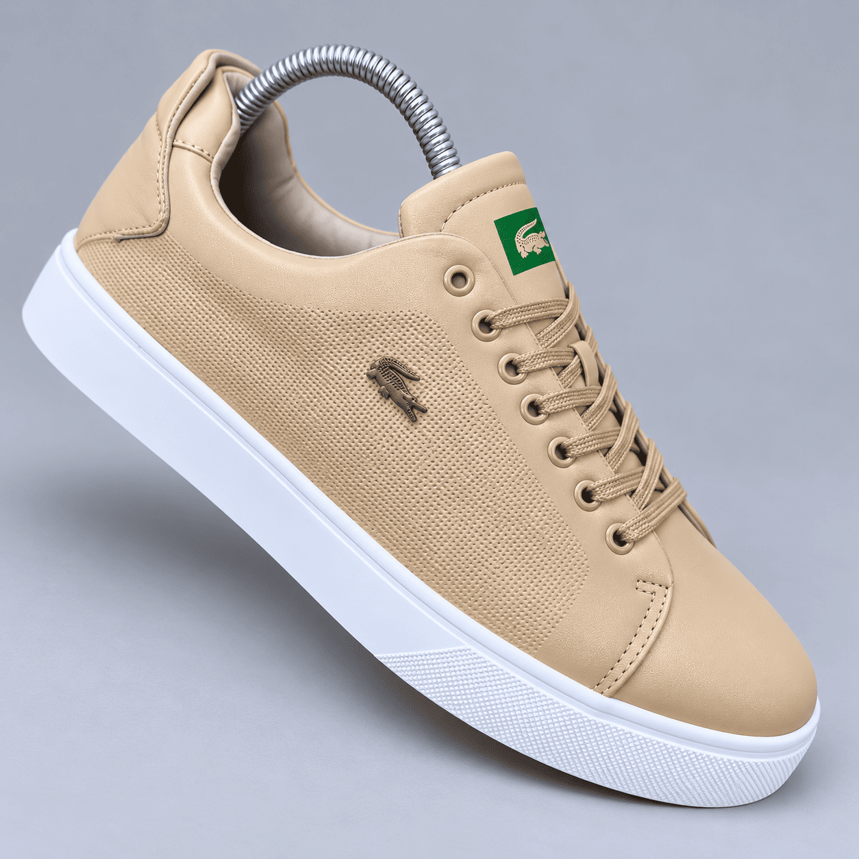 Men's Beige Perforated Leather Low-Top Sneakers